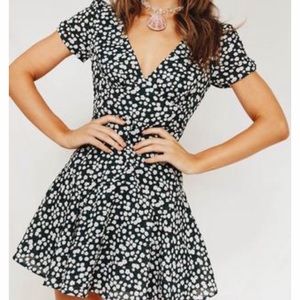 Floral sundress summer pleated short sleeve dress